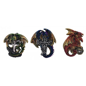 Set 3 magneti de frigider Dragonei pe Cruce, rosu albastru si verde, 8 cm - Img 1
