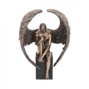 Statueta bronz si rasina Ingerul ganditor 26 cm