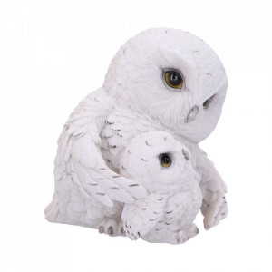 Statueta bufnita alba cu pui Familia cu pene 13.5 cm - Img 3