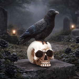 Statueta Corb pe Craniu Nevermore Vigil – decor gotic si fantasy, 19.5 cm - Img 6