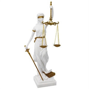 Statueta Justitia, zeita dreptatii, rasina alba cu accente aurii, 35 cm - Img 6