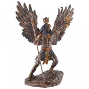 Statueta rasina si bronz, mitologia egipteana, zeul Ra 27 cm - Img 1