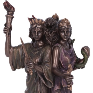 Statueta rasina si bronz, mitologia greaca, Hecate Zeita Magiei 21 cm - Img 5