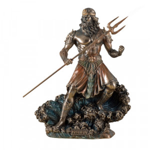 Statueta rasina si bronz, mitologia greaca, zeul Poseidon 20cm