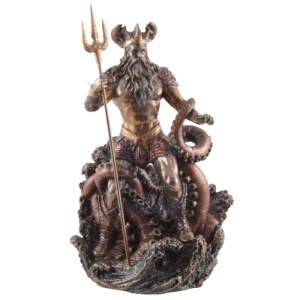 Statueta rasina si bronz, mitologia greaca, zeul Poseidon 23cm