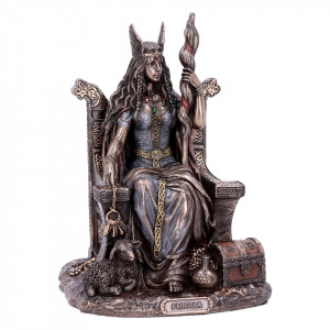 Statueta rasina si bronz, mitologia nordica, Zeita Intelepciunii Frigga19cm - Img 1