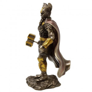 Statueta rasina si bronz, mitologia nordica, Zeul Thor 22.5 cm - Img 3
