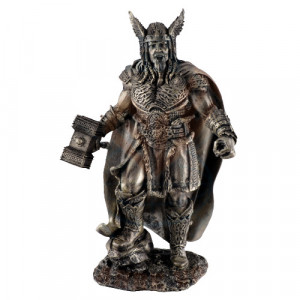 Statueta rasina si bronz, mitologia nordica, zeul Tunetului, Thor 24cm