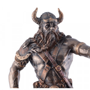 Statueta rasina si bronz Razboinic viking pe corabie 24cm - Img 8