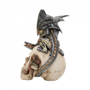 Statueta steampunk craniu cu dragon Aripi de otel 21 cm - Img 2