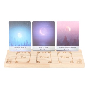 Suport din lemn pentru etalarea a 3 carti de tarot Trecut, Prezent, Viitor