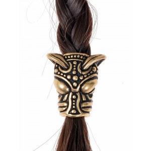 Bijuterie vikinga pentru barba/par din bronz Lup, diametru 9 mm