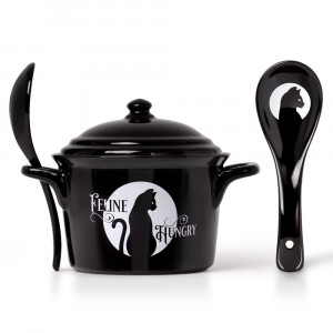 Bol cu capac si lingura Feline Hungry 14 cm