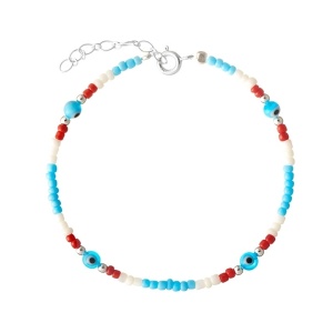 Bratara ajustabila din margele colorate cu inchizatoare din argint Ochiul Protector (Evil Eye), dimensiune 16.5+3.5cm