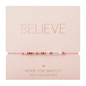 Bratara ajustabila din material textil si bilute placate cu argint si aur roz, Codul Morse - Believe - Img 1