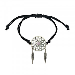 Bratara ajustabila Gardienii Viselor- Dreamcatcher cu Quartz roz, talisman pentru bucurie si Iubire