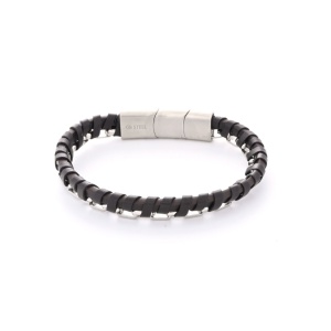Bratara din piele si insertii din otel inoxidabil, ajustabila 21-22 cm