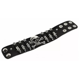 Bratara piele naturala Bullet & Skulls 4cm x 23cm - Img 2