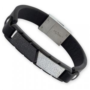 Bratara piele si otel inoxidabil Alb si Negru circumferinta 20/21/22/23 cm