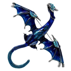 Brosa-pandantiv Dragon Albastru cu cristale – intelepciune si libertate, 9 cm