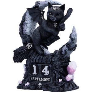 Calendar perpetuu pentru birou pisicuta demonica Malpuss Cult Cuties – decor gotic fantasy, 16 cm