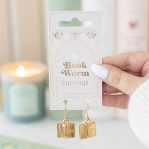 Cercei lungi aurii in forma de carte The Book Club - Book Worm 4.5 cm