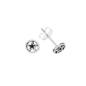 Cercei mici cu surub si tija, din argint, Pentagrama in Cerc – 5.5 mm