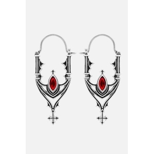 Cercei Relique cu cristal rosu si arcade de catedrala gotica, placati cu argint 925