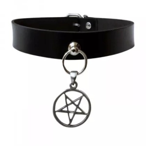 Choker de piele naturala Pentagrama Intoarsa 2cm