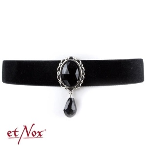 Choker Gothic din Catifea Neagra cu Cristal Negru – Stil Victorian Dark Romance - Black Velvet
