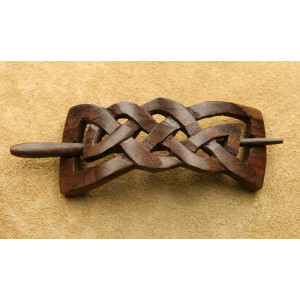 Clama de par sculptata manual din lemn, inchidere cu ac, Nod Celtic 10 cm - Img 2