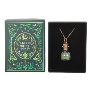 Colier cu lantisor auriu in forma de sticluta cu pietre de aventurin, Green Witch - Img 2