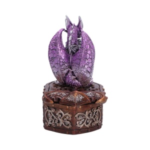 Cutie pentru bijuterii dragon violet Hoard Protector – decor gotic fantasy ( 13.8 cm ) - Img 3