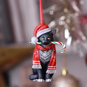 Decoratiune cu agatatoare Pisicuta Candy Cane Cat - Lisa Parker 9 cm