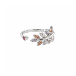 Inel ajustabil placat cu rodiu cu zirconiu cubic Frunze