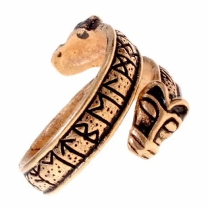 Inel din bronz Runic cu capete de lupi, reproducere istorica - Img 1
