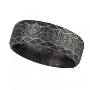 Inel otel inoxidabil negru cu aspect antic Rune 8mm