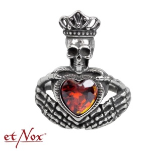 Inel otel inoxidabil pentru indragostiti Claddagh craniu cu mana scheletica 2.5 cm - Img 3