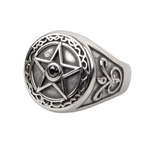 Inel Pentagrama din inox cu zirconiu negru etNox - Protectie si echilibru