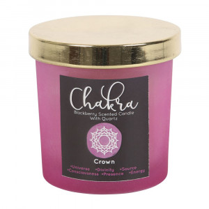 Lumanare cele 7 chakre cu bucatele de Quartz Transparent - Chakra Coroanei (aroma mure) - Img 2