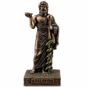 Mini statueta Aesculap (Asclepios) – Zeul Grec al Medicinei, finisaj bronz, 9 cm