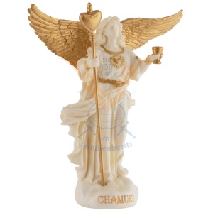 Mini statueta Arhanghelul Chamuel, finisaj alb marmura si auriu, 10 cm - Img 3