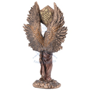 Mini statueta Arhanghelul Metatron cu cubul creatiei, finisaj bronz, 11 cm - Img 3