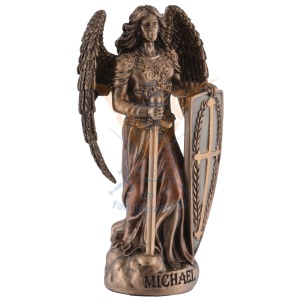 Mini statueta Arhanghelul Mihail, aparatorul omenirii, finisaj bronz, 9 cm - Img 2