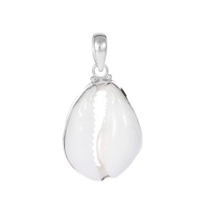 Pandantiv cu cochilie Cowrie naturala, argint 925 – feminitate si abundenta, 2.5 cm