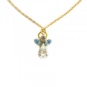 Pandantiv cu lantisor auriu Inger de Cristal - Ingerul lunii Decembrie ( Zirconiu Albastru) 3 cm