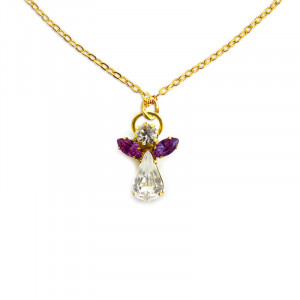 Pandantiv cu lantisor auriu Inger de Cristal - Ingerul lunii Februarie (Zirconiu Ametist) 3 cm