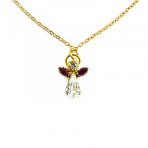 Pandantiv cu lantisor auriu Inger de Cristal - Ingerul lunii Iulie (Zirconiu Rubin) 3 cm