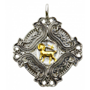 Pandantiv cu lantisor, Cavalerii templieri - Agnus Dei, placat cu argint, 4 cm