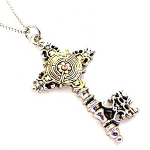 Pandantiv cu lantisor Cheia secreta, placat cu argint, talisman pentru cunoastere, 3.7 cm - Img 1